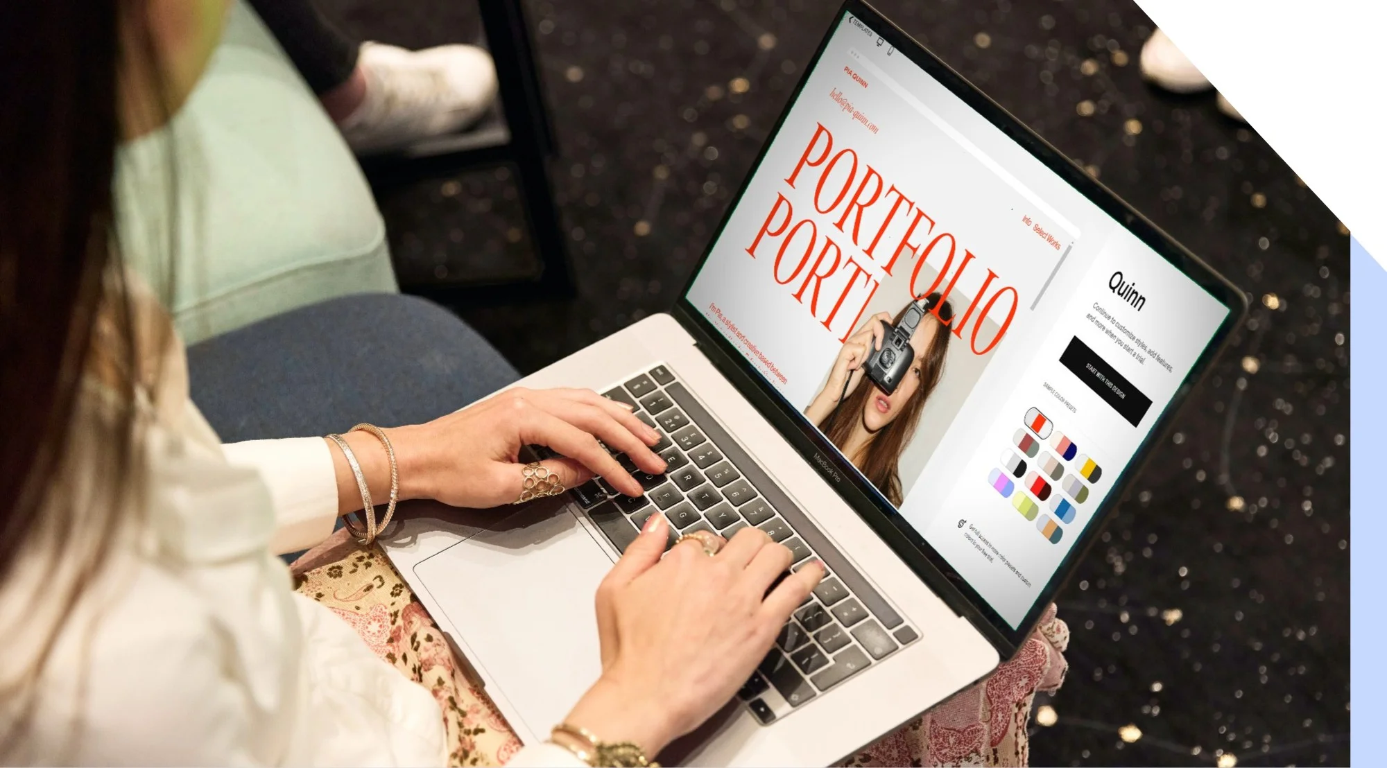A women prepare her portfolio work in laptop.